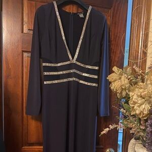 Venus long navy dress Rhinestone Neckline